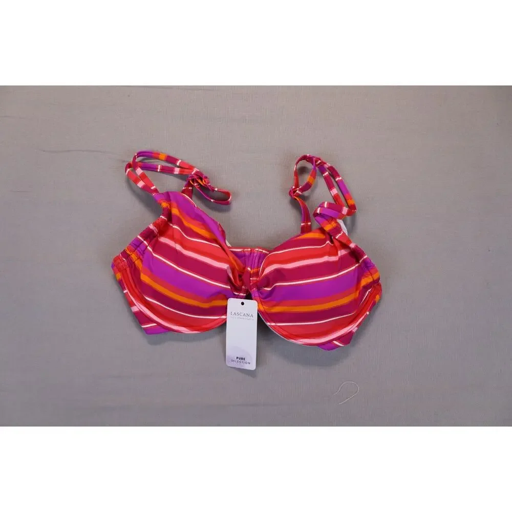 NEW Lascana Pink Striped Underwired Bikini Top Swimsuit Swimwear Size 32DD